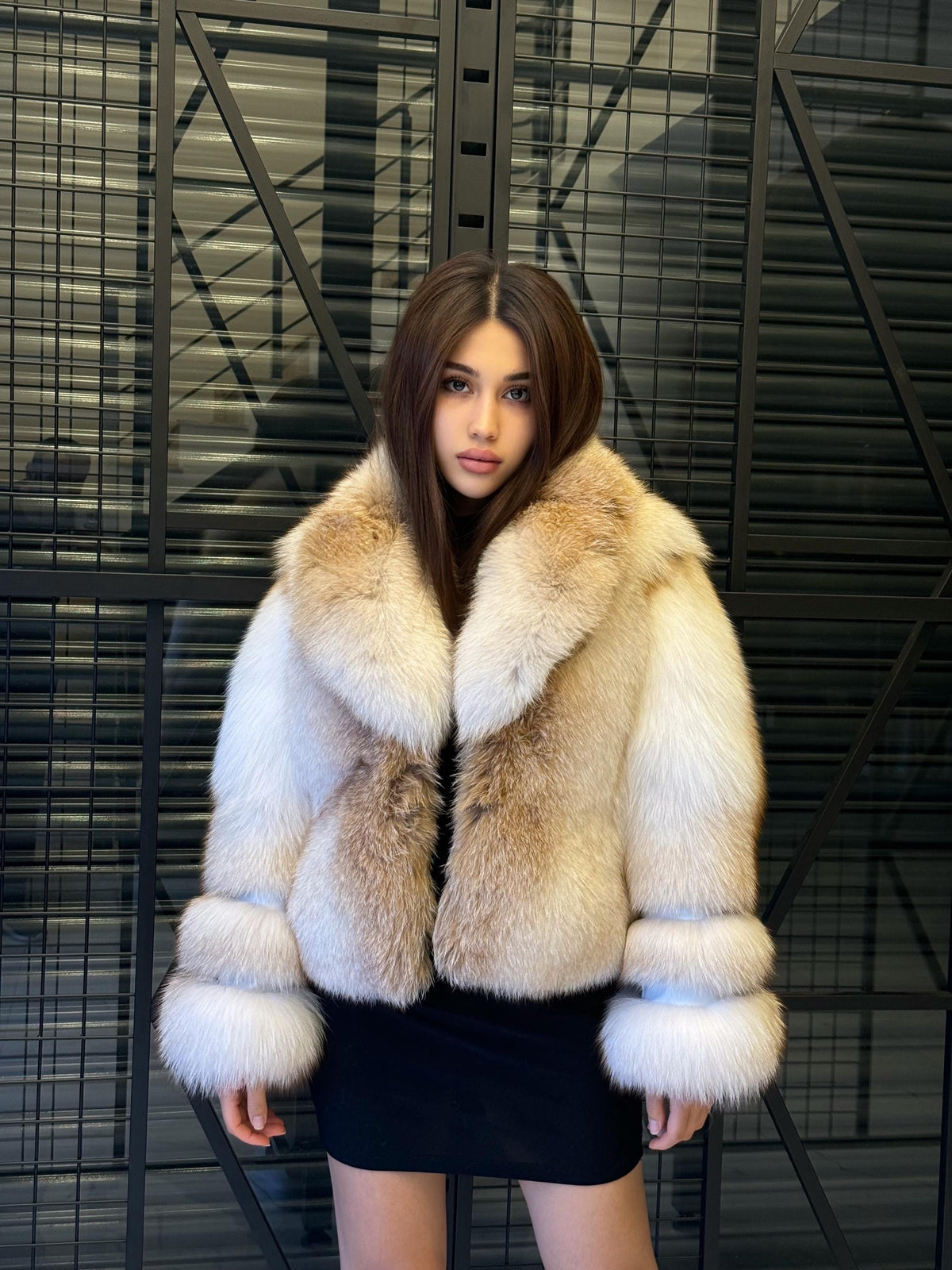 Handmade Gold & White Fox Fur Coat, Luxury Winter Women Jacket