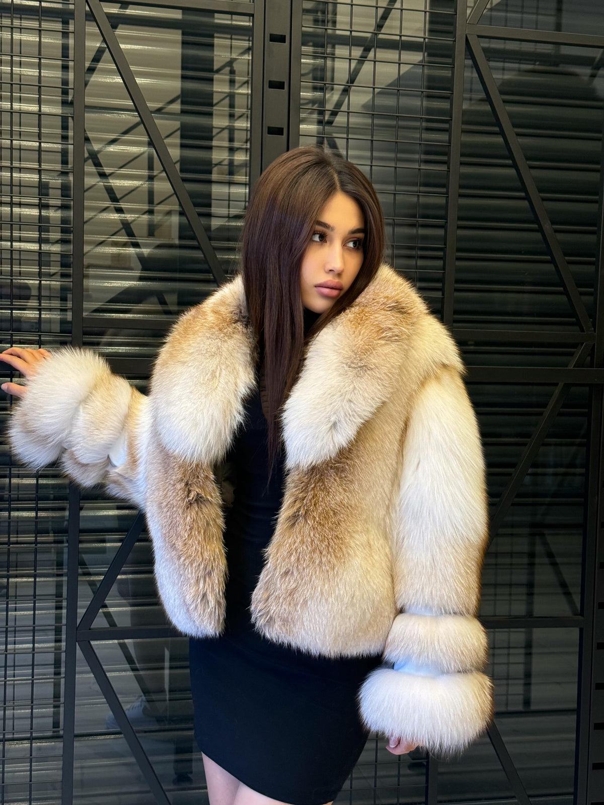 Handmade Gold & White Fox Fur Coat, Luxury Winter Women Jacket