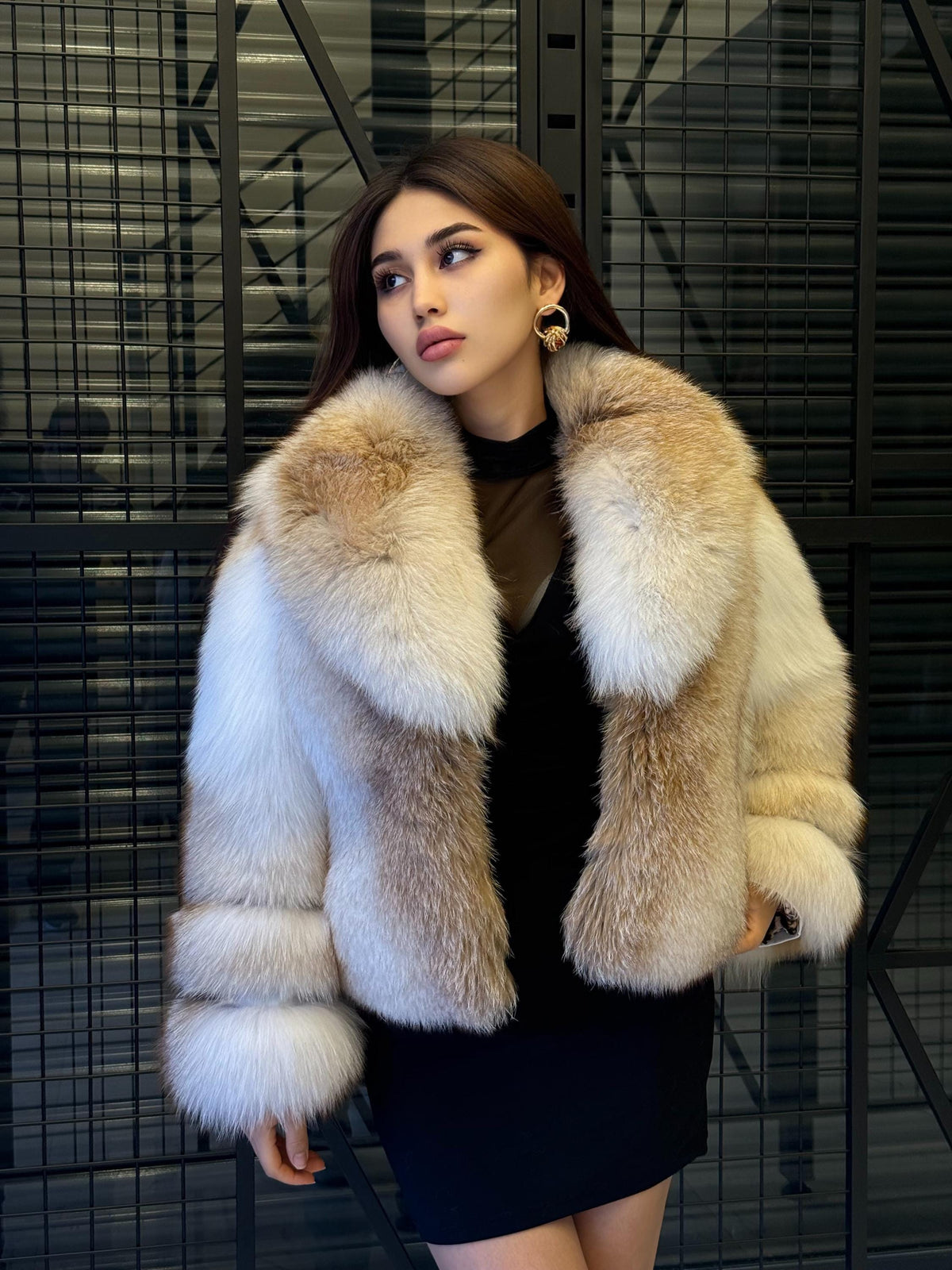 Handmade Gold & White Fox Fur Coat, Luxury Winter Women Jacket