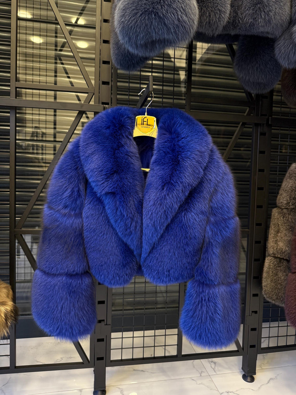 Sax Blue Fox Fur Jacket | Women Luxury Handmade Cropped Fur Coat