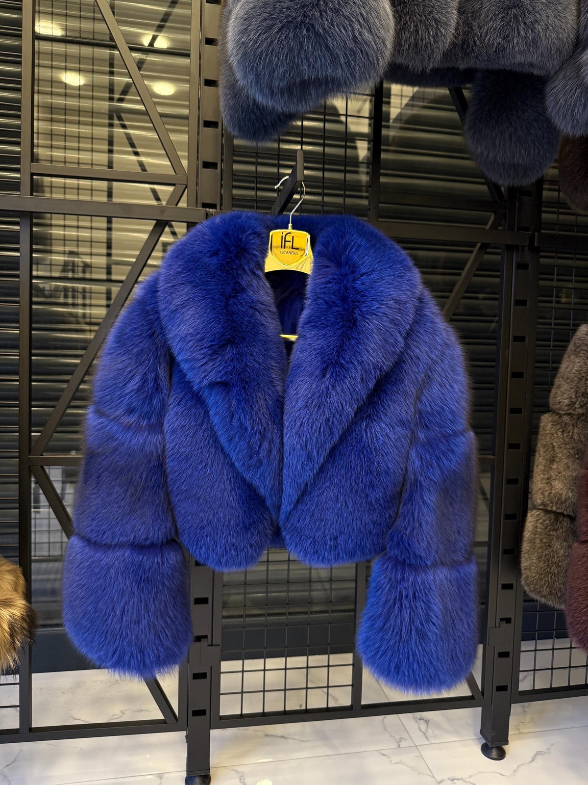 Sax Blue Fox Fur Jacket | Women Luxury Handmade Cropped Fur Coat