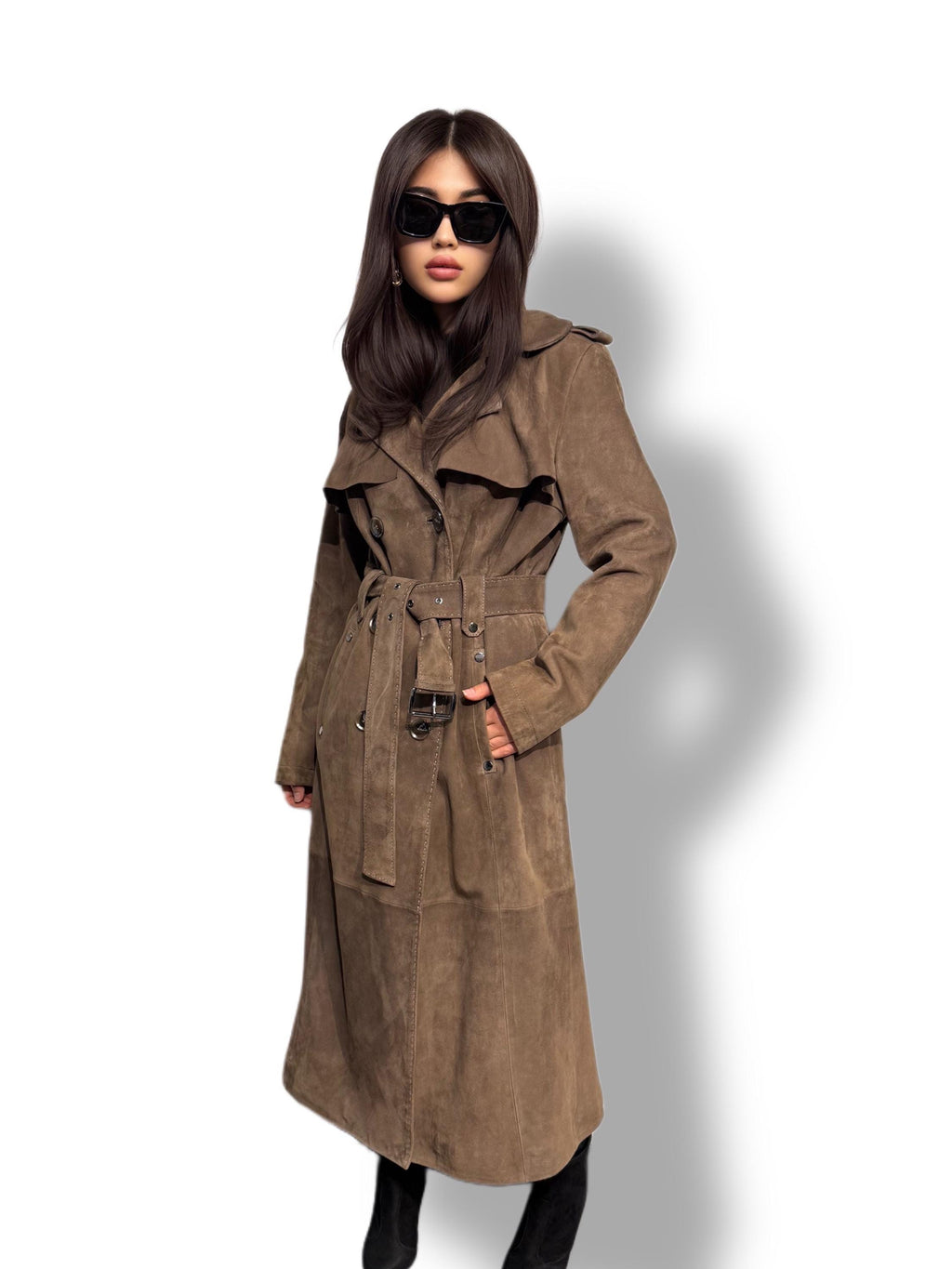 Whisky Brown Suede Trench Coat: Limited Edition Luxury Long Coat For Women