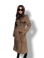 Whisky Brown Suede Trench Coat: Limited Edition Luxury Long Coat For Women