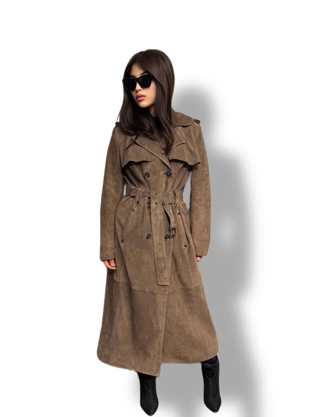 Whisky Brown Suede Trench Coat: Limited Edition Luxury Long Coat For Women