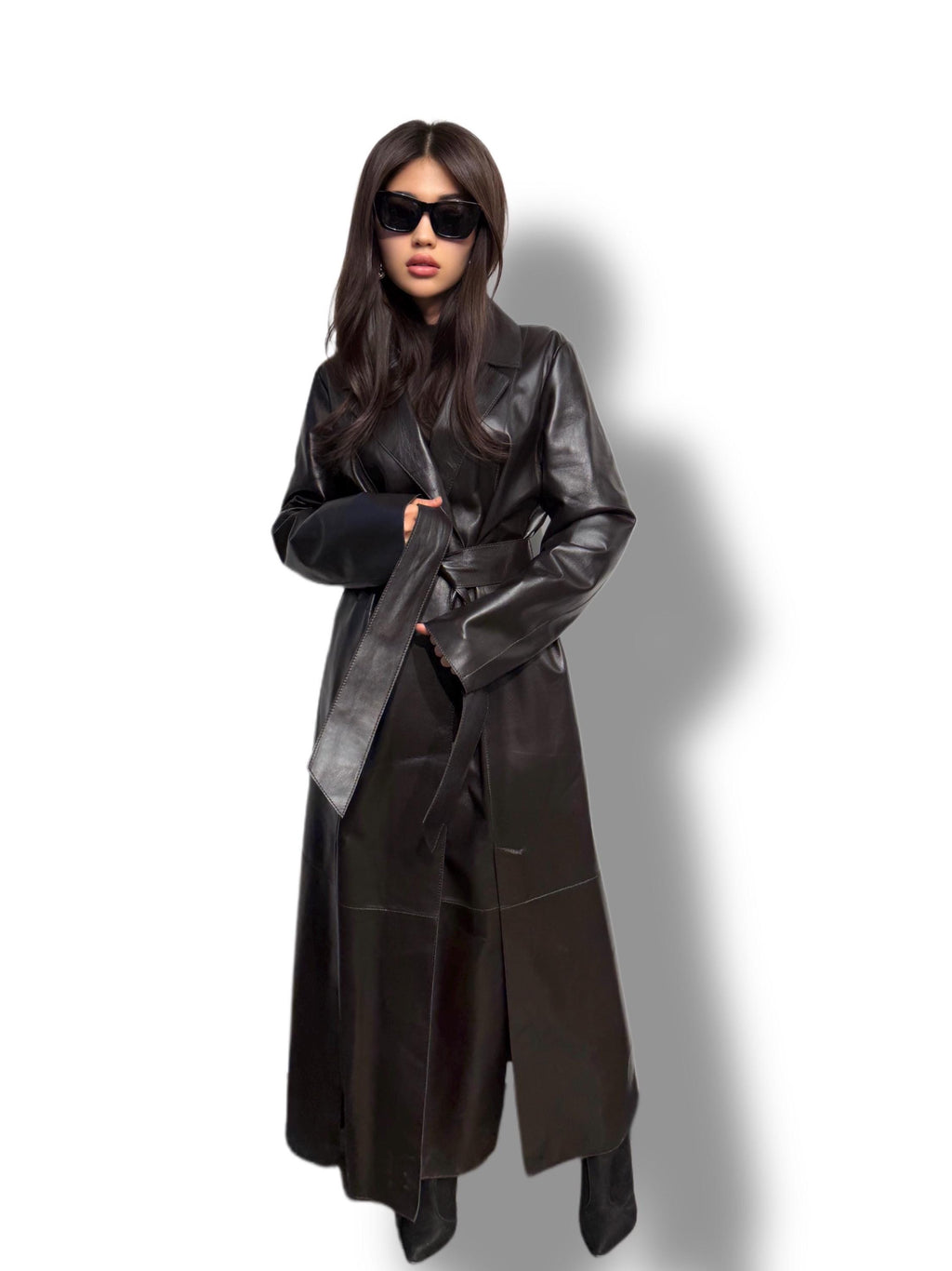 Dark Brown Leather Trench Coat: Elegant Women's Plus Size Sheepskin Coat For Women