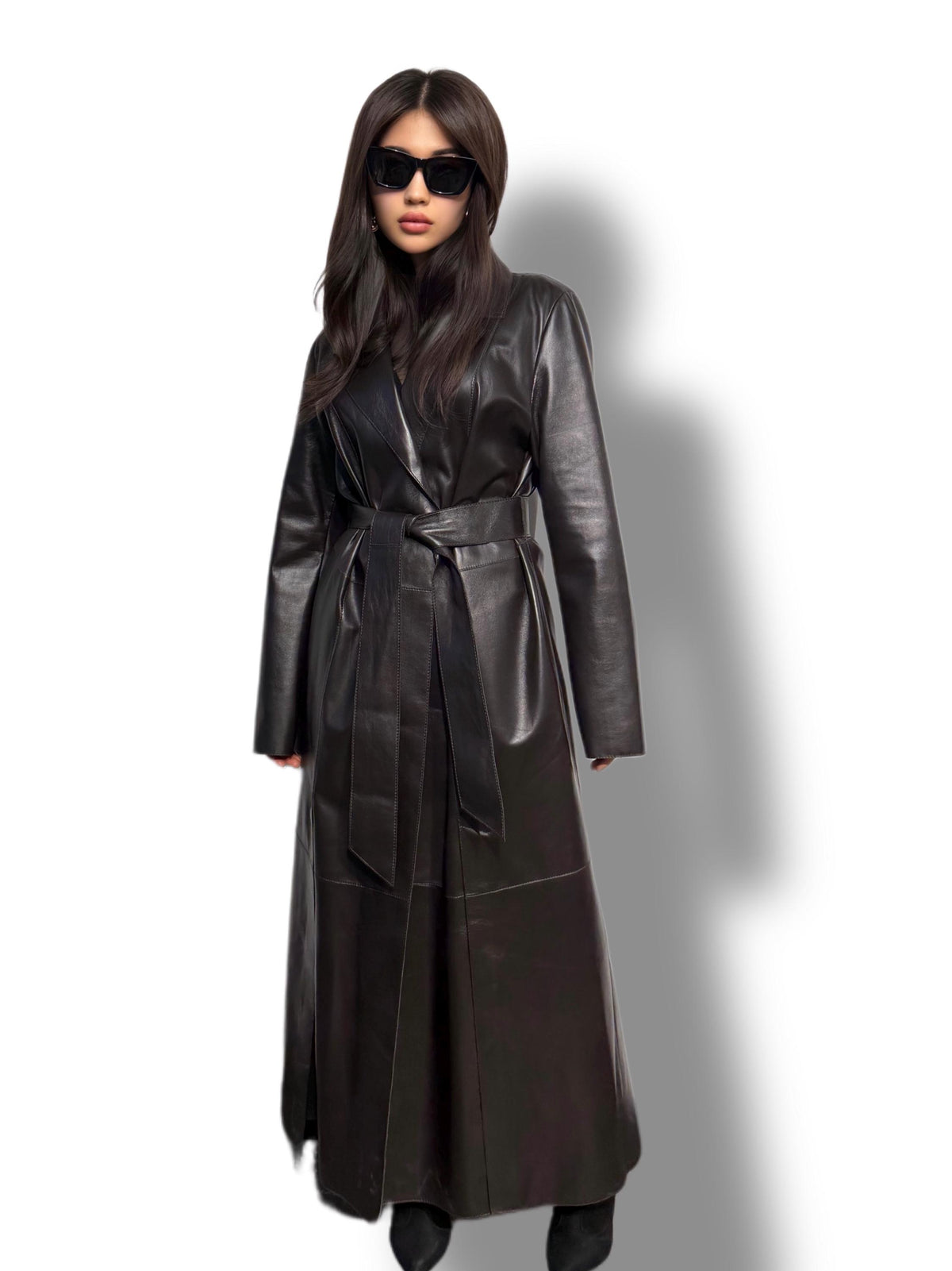 Dark Brown Leather Trench Coat: Elegant Women's Plus Size Sheepskin Coat For Women