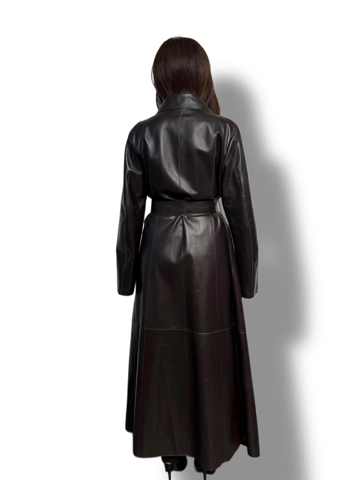 Dark Brown Leather Trench Coat: Elegant Women's Plus Size Sheepskin Coat For Women