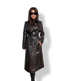 Black Leather Trench Coat | Luxury Long Sheepskin Leather Coat With Belt | Handmade Women Elegant Plus Size Leather Outerwear | Gift For Her