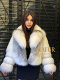 White Fox Fur Coat Women | Handmade Luxury Real Full Skin Fox Fur Jacket | Plus size Short Fluffy Winter Outerwear | Elegant Gift for Her