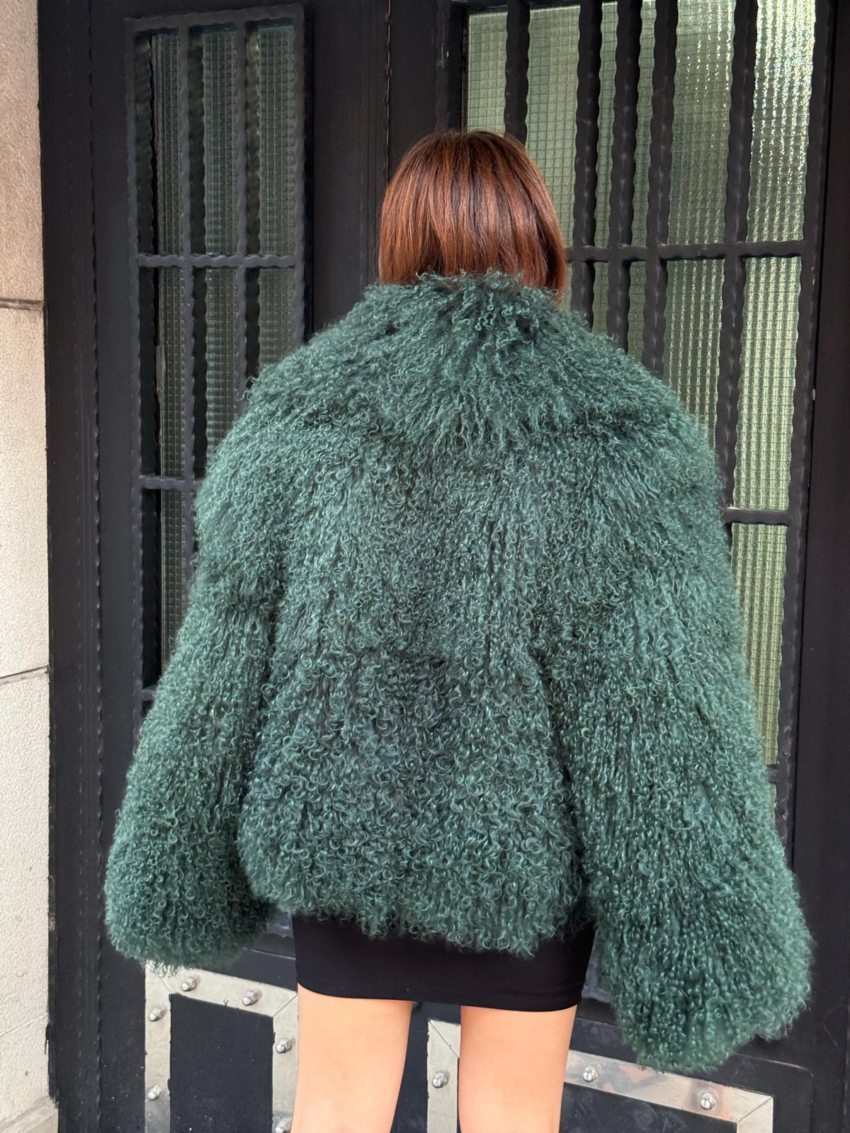 Emerald Green Women Luxury Mongolian Sheepskin Tibetan Fur Coat | Handmade Winter Fluffy Lamb Fur Outerwear | Full Skin Shaggy Fur Coat