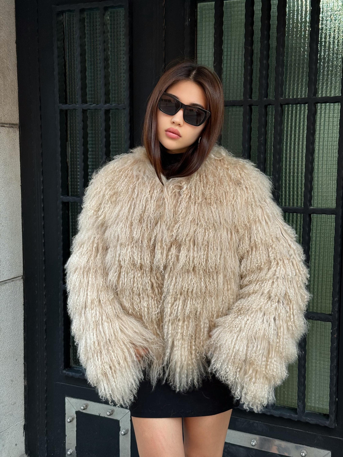 Camel Women Luxury Mongolian Sheepskin Tibetan Fur Coat | Handmade Winter Fluffy Lamb Fur Outerwear | Full Skin Shaggy Tibetan Fur Coat