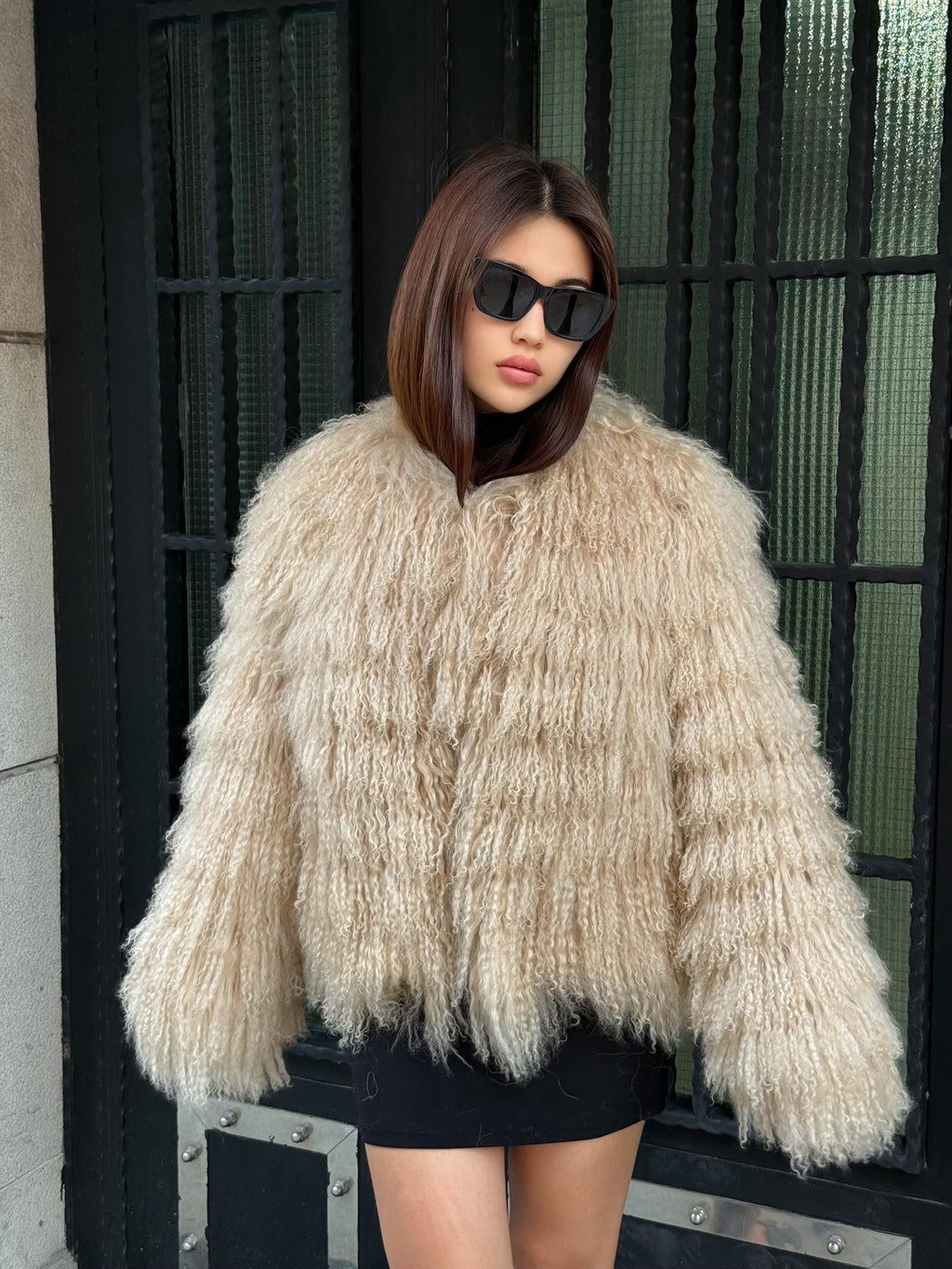 Camel Women Luxury Mongolian Sheepskin Tibetan Fur Coat | Handmade Winter Fluffy Lamb Fur Outerwear | Full Skin Shaggy Tibetan Fur Coat