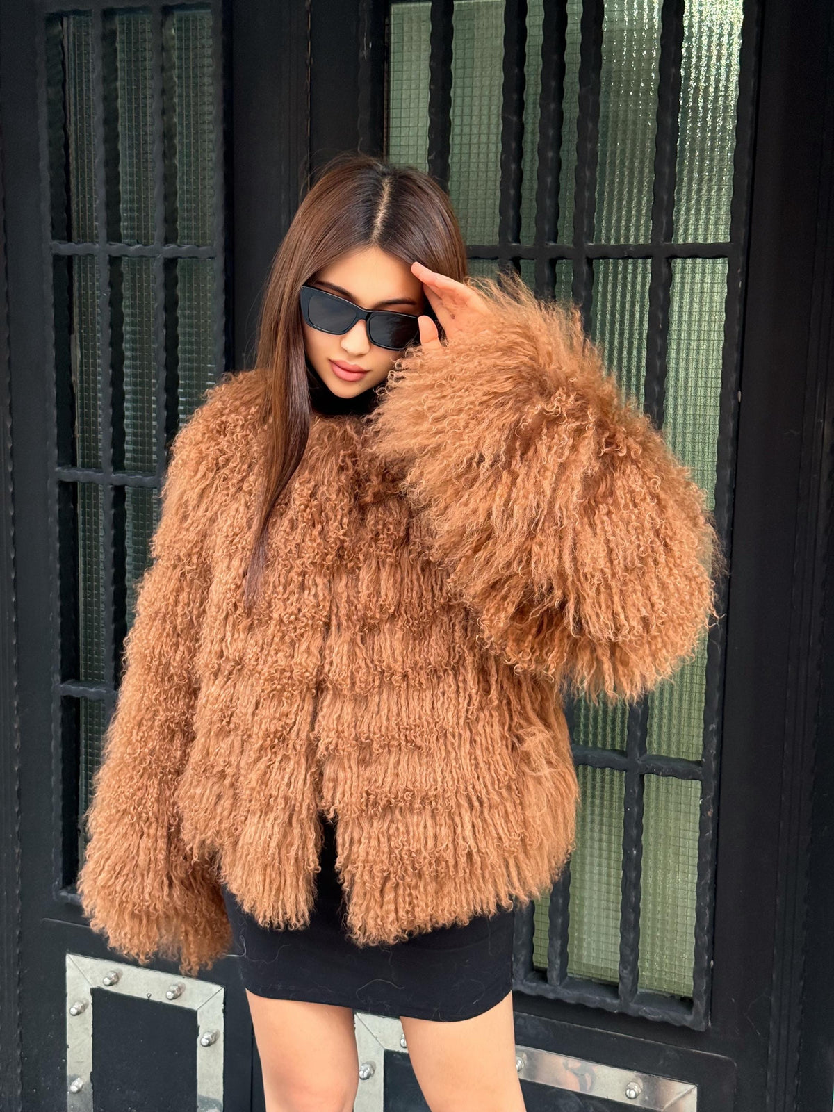 Brown Women Luxury Sheepskin Tibetan Fur Coat | Handmade Winter Fluffy Lamb Fur Outerwear | Full Skin Shaggy Mongolian Tibetan Fur Coat
