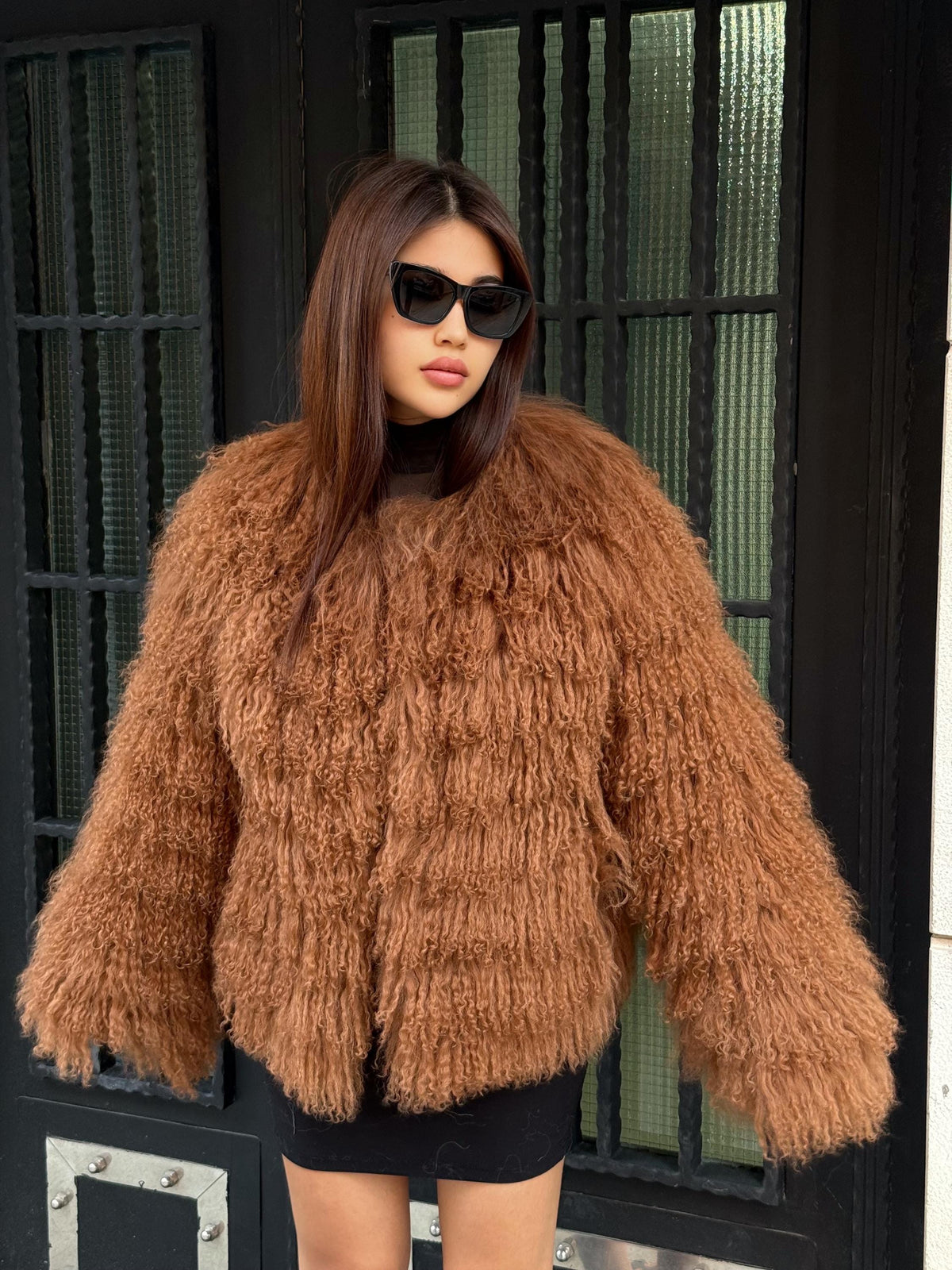 Brown Women Luxury Sheepskin Tibetan Fur Coat | Handmade Winter Fluffy Lamb Fur Outerwear | Full Skin Shaggy Mongolian Tibetan Fur Coat