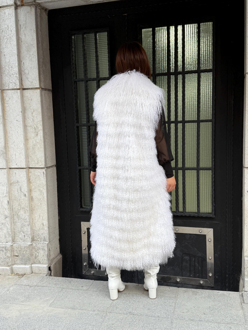 Long White Tibetan Lamb Fur Vest – Genuine Shearling Sleeveless Coat, Handmade Women’s Luxury Mongolian Tibetan Fur Outerwear | Gift For Her