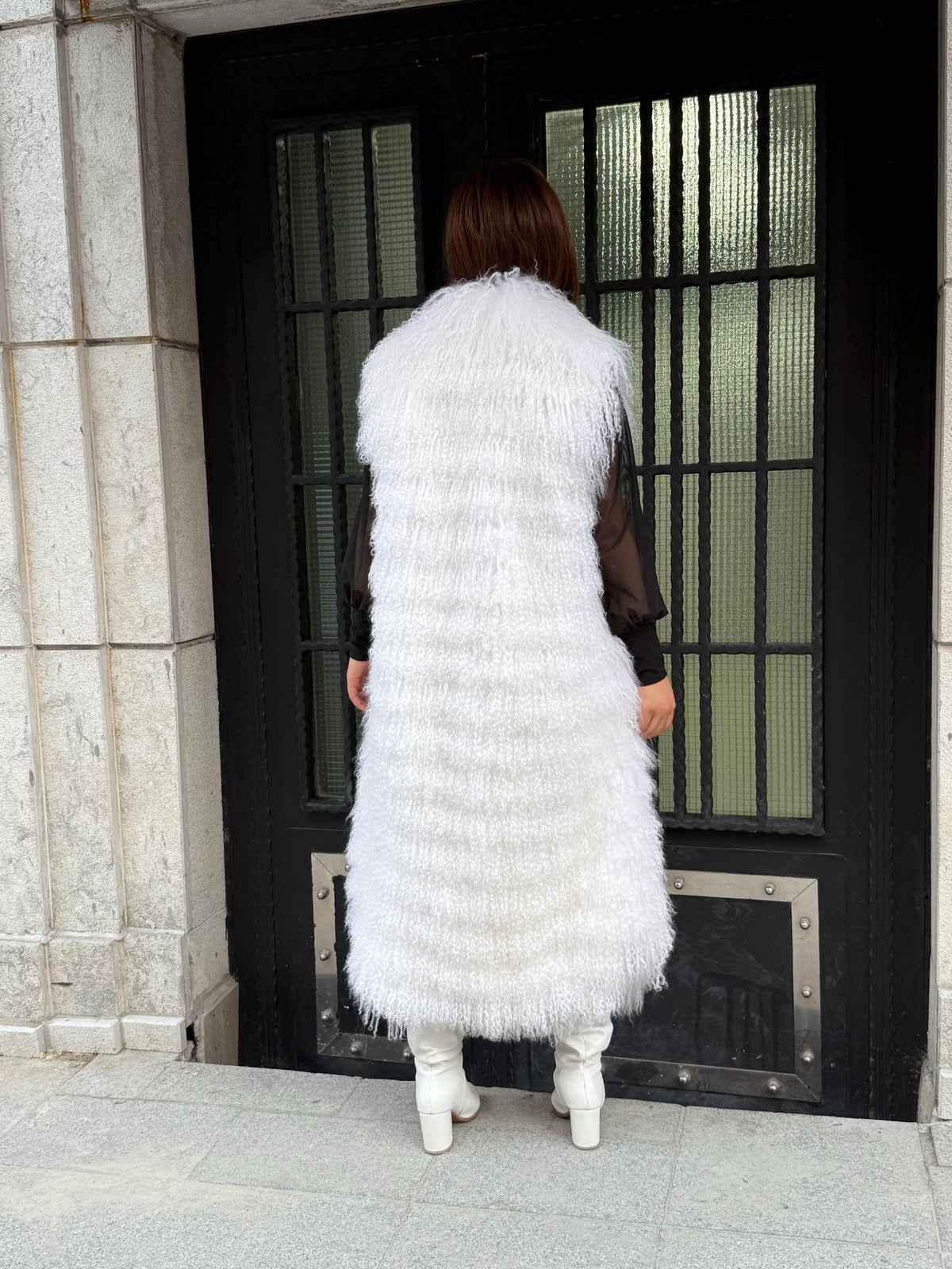 Long White Tibetan Lamb Fur Vest – Genuine Shearling Sleeveless Coat, Handmade Women’s Luxury Mongolian Tibetan Fur Outerwear | Gift For Her