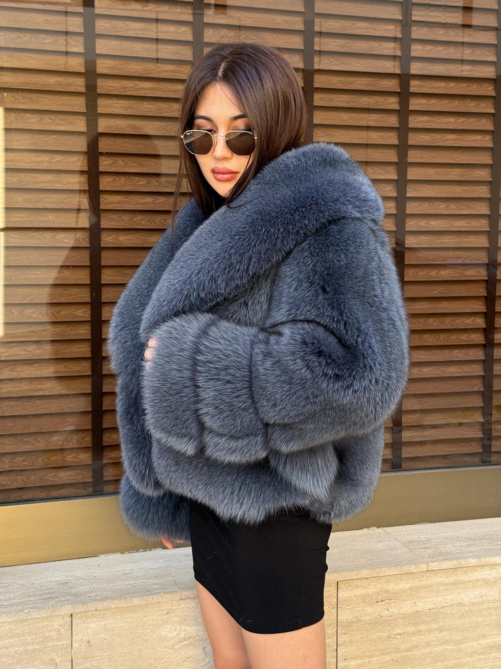 Women’s Anthracite Fox Fur Jacket, Gray Handmade Short Full Skin Winter Fur Coat
