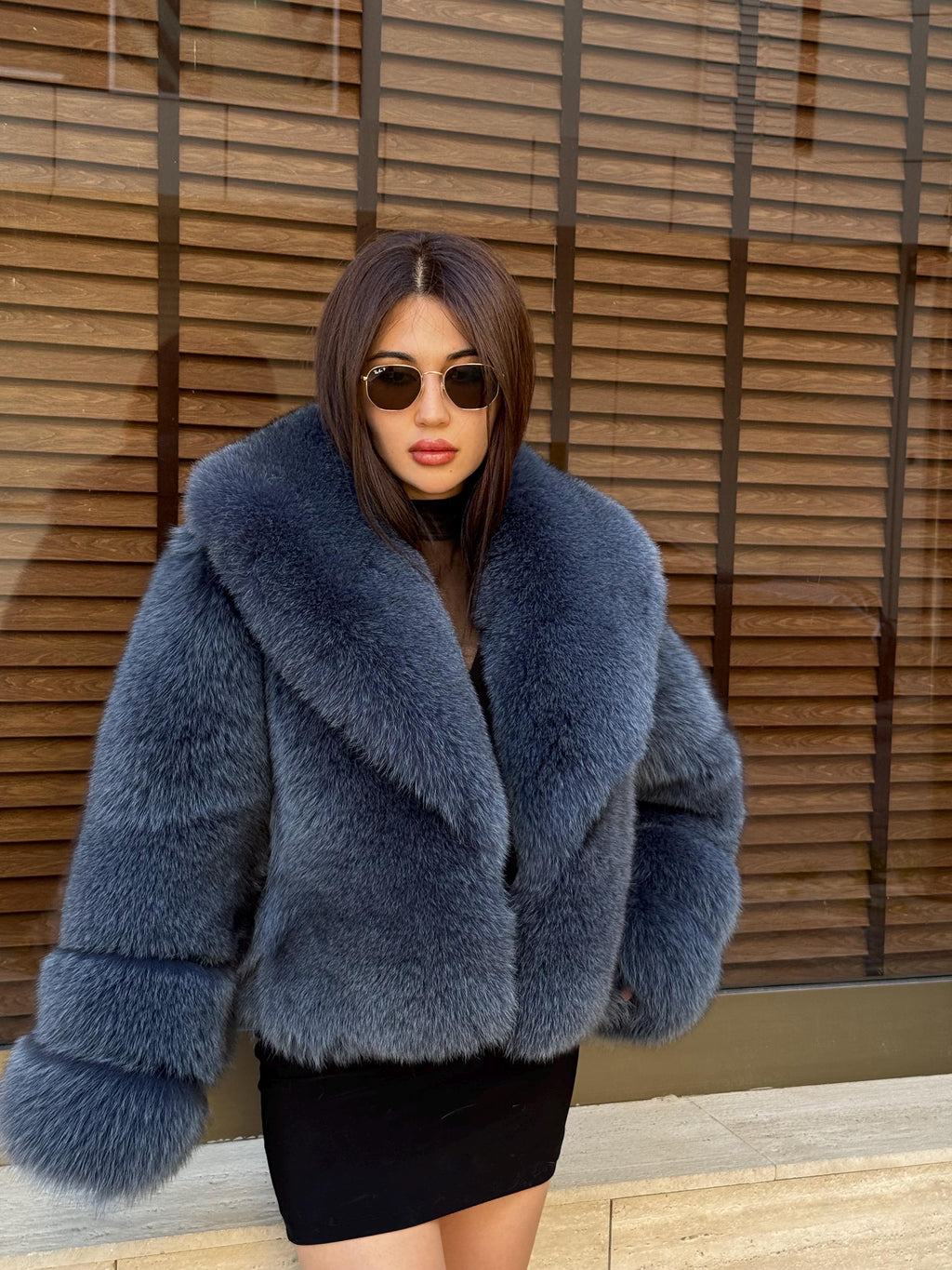 Women’s Anthracite Fox Fur Jacket, Gray Handmade Short Full Skin Winter Fur Coat