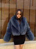 Women’s Anthracite Fox Fur Jacket, Gray Handmade Short Full Skin Winter Fur Coat
