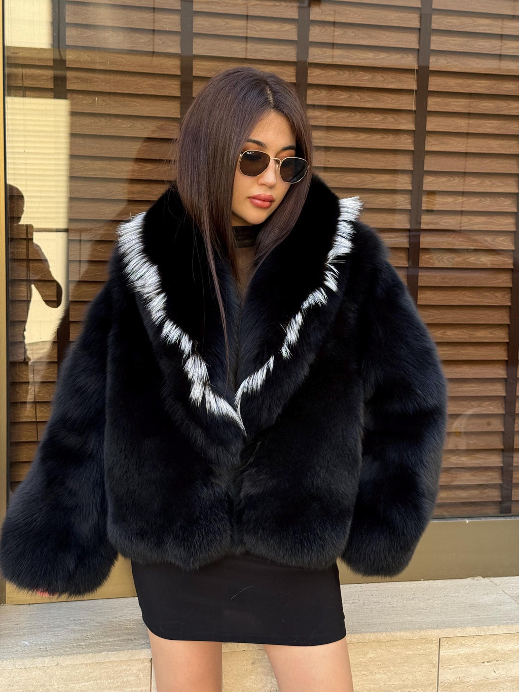 Black Fox Fur Coat Women | Short Fox Fur Jacket. Black Full Skin Fox Fur Jacket