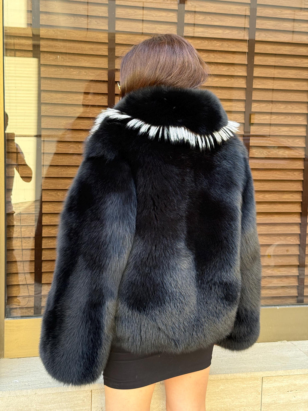 Black Fox Fur Coat Women | Short Fox Fur Jacket. Black Full Skin Fox Fur Jacket