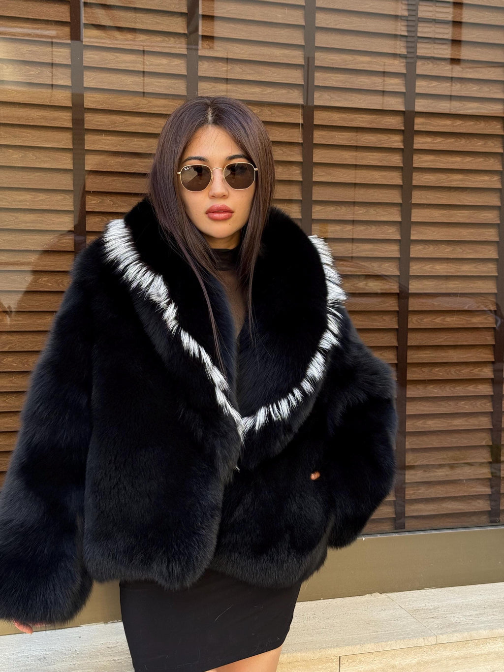 Black Fox Fur Coat Women | Short Fox Fur Jacket. Black Full Skin Fox Fur Jacket
