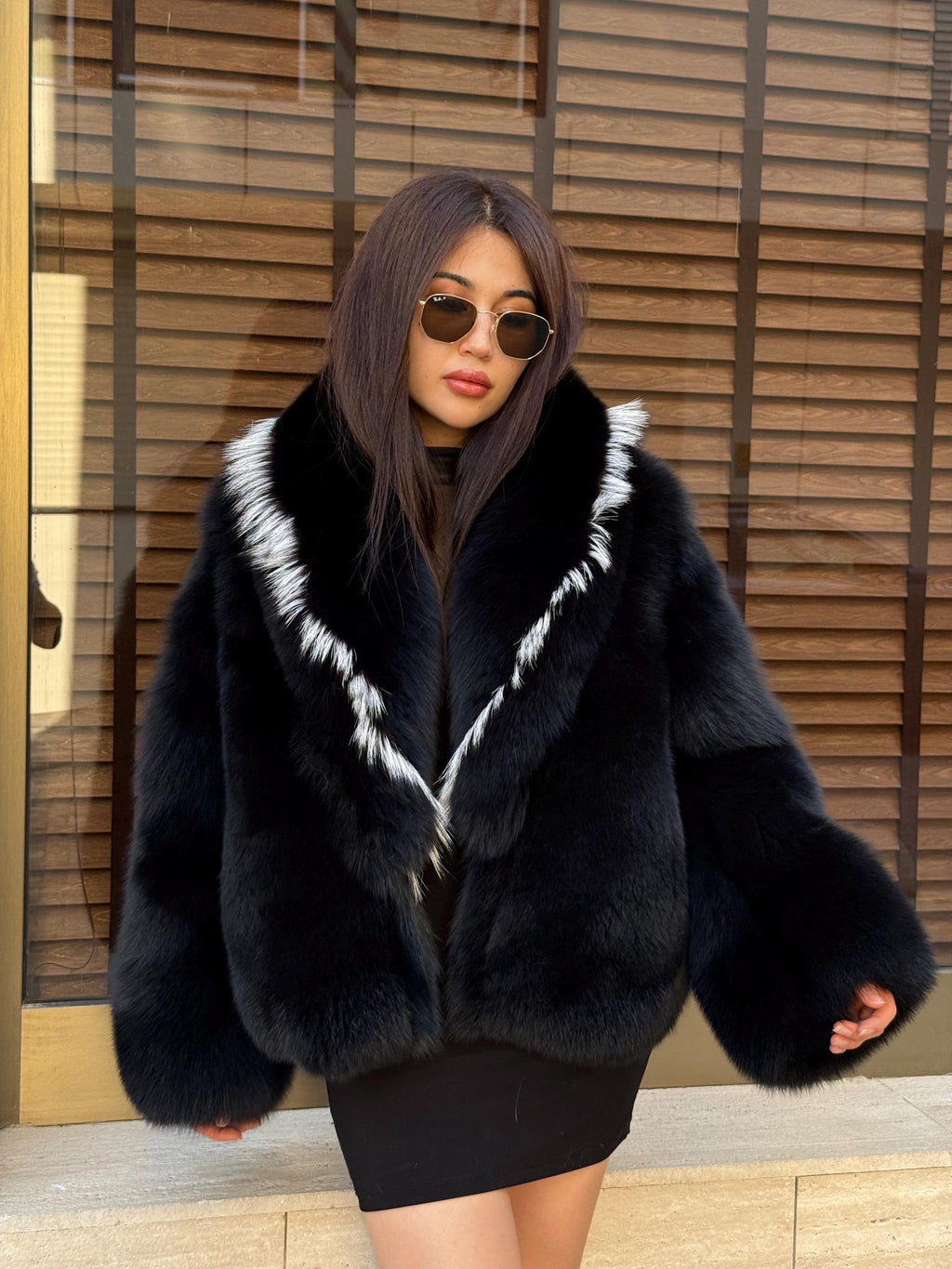 Black Fox Fur Coat Women | Short Fox Fur Jacket. Black Full Skin Fox Fur Jacket