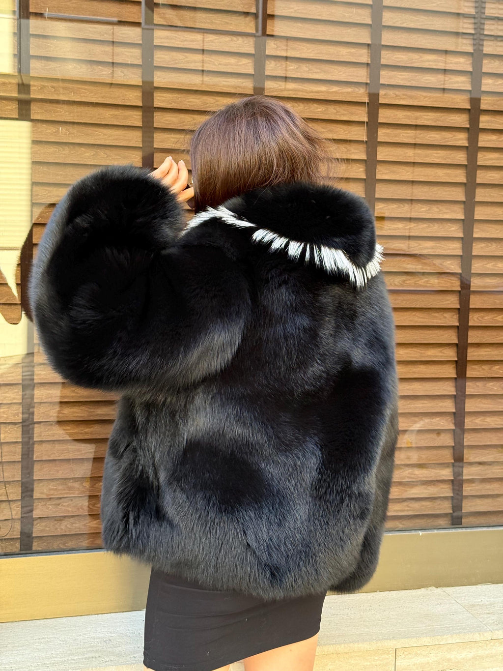 Black Fox Fur Coat Women | Short Fox Fur Jacket. Black Full Skin Fox Fur Jacket