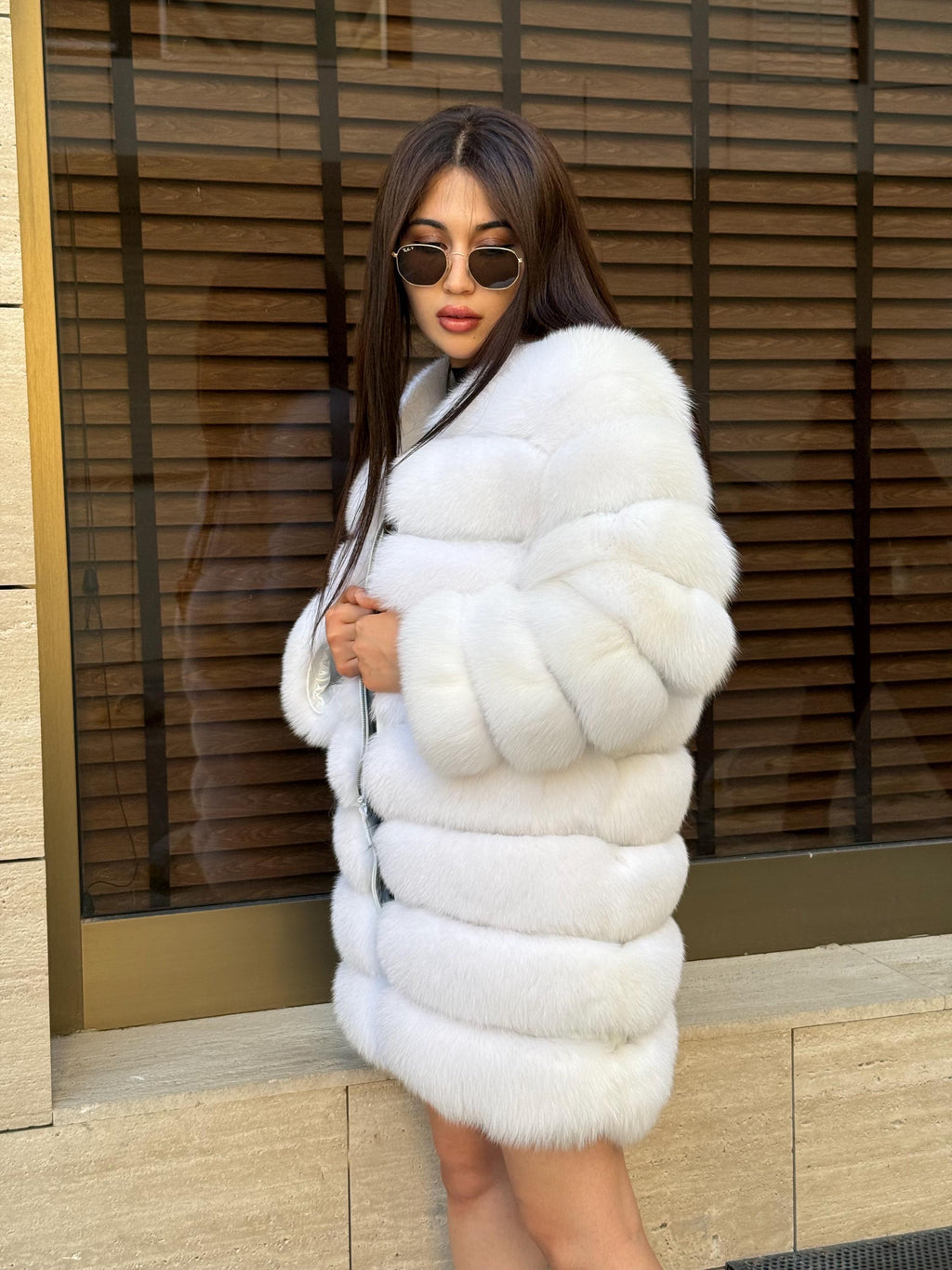 Convertible White Fox Fur Coat: Handmade 3-in-1 Long to Short Jacket, Vest