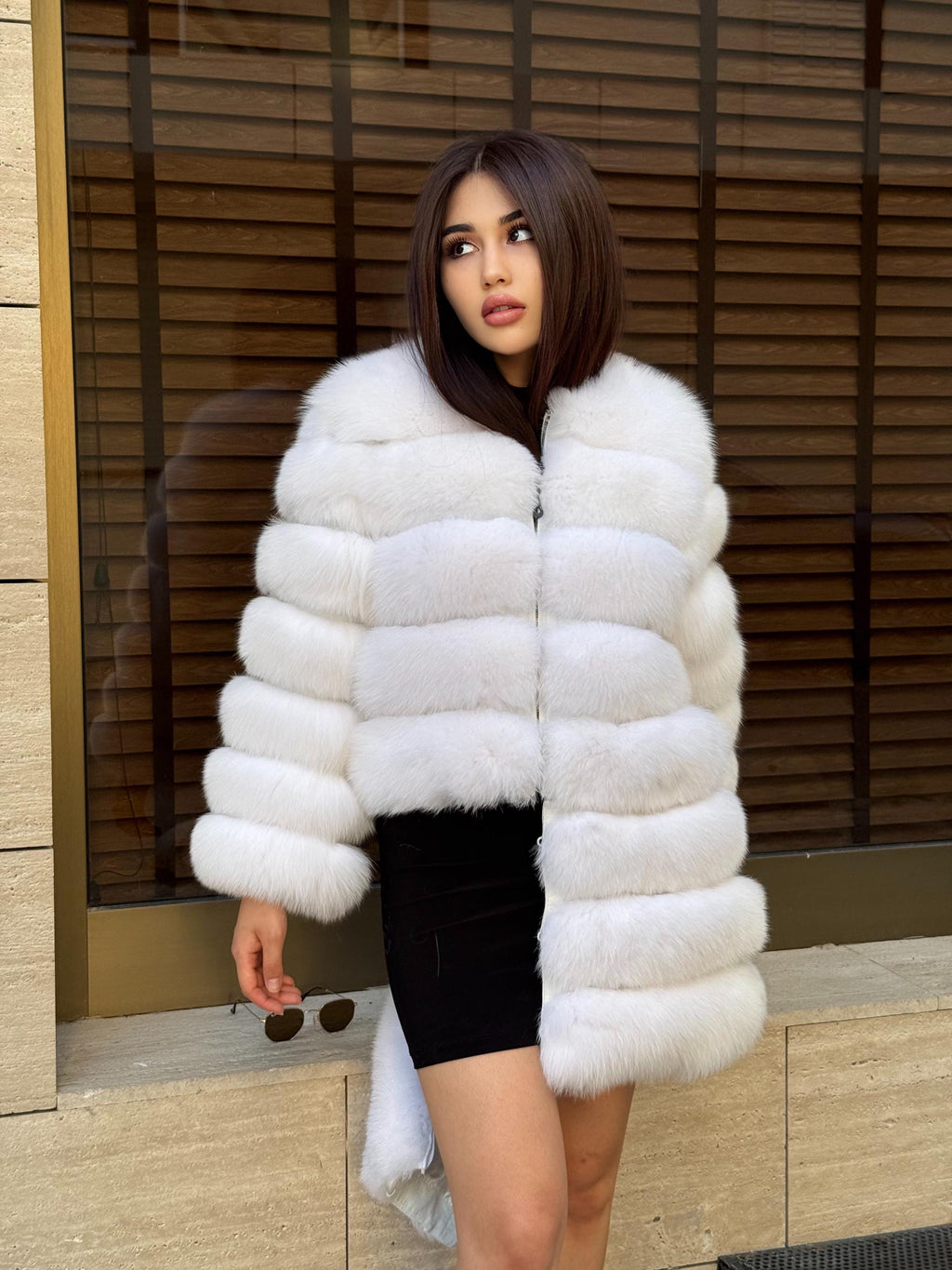 Convertible White Fox Fur Coat: Handmade 3-in-1 Long to Short Jacket, Vest