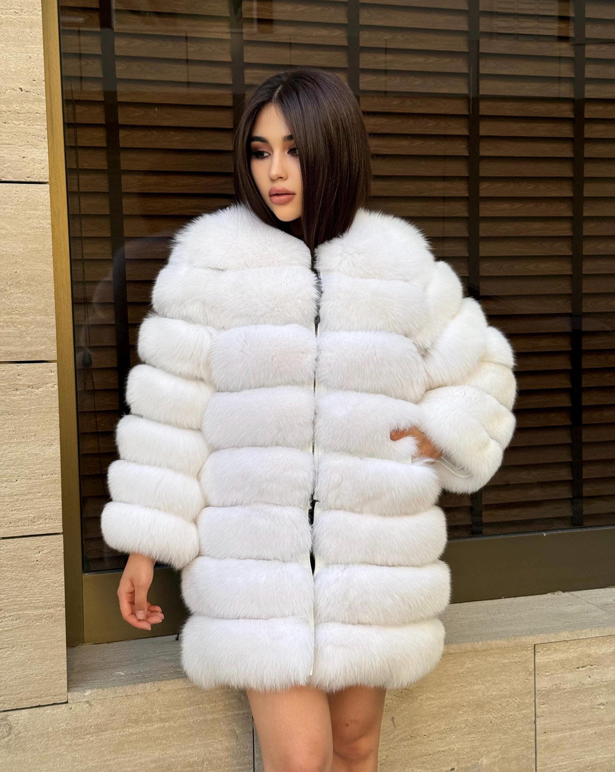 Convertible White Fox Fur Coat: Handmade 3-in-1 Long to Short Jacket, Vest
