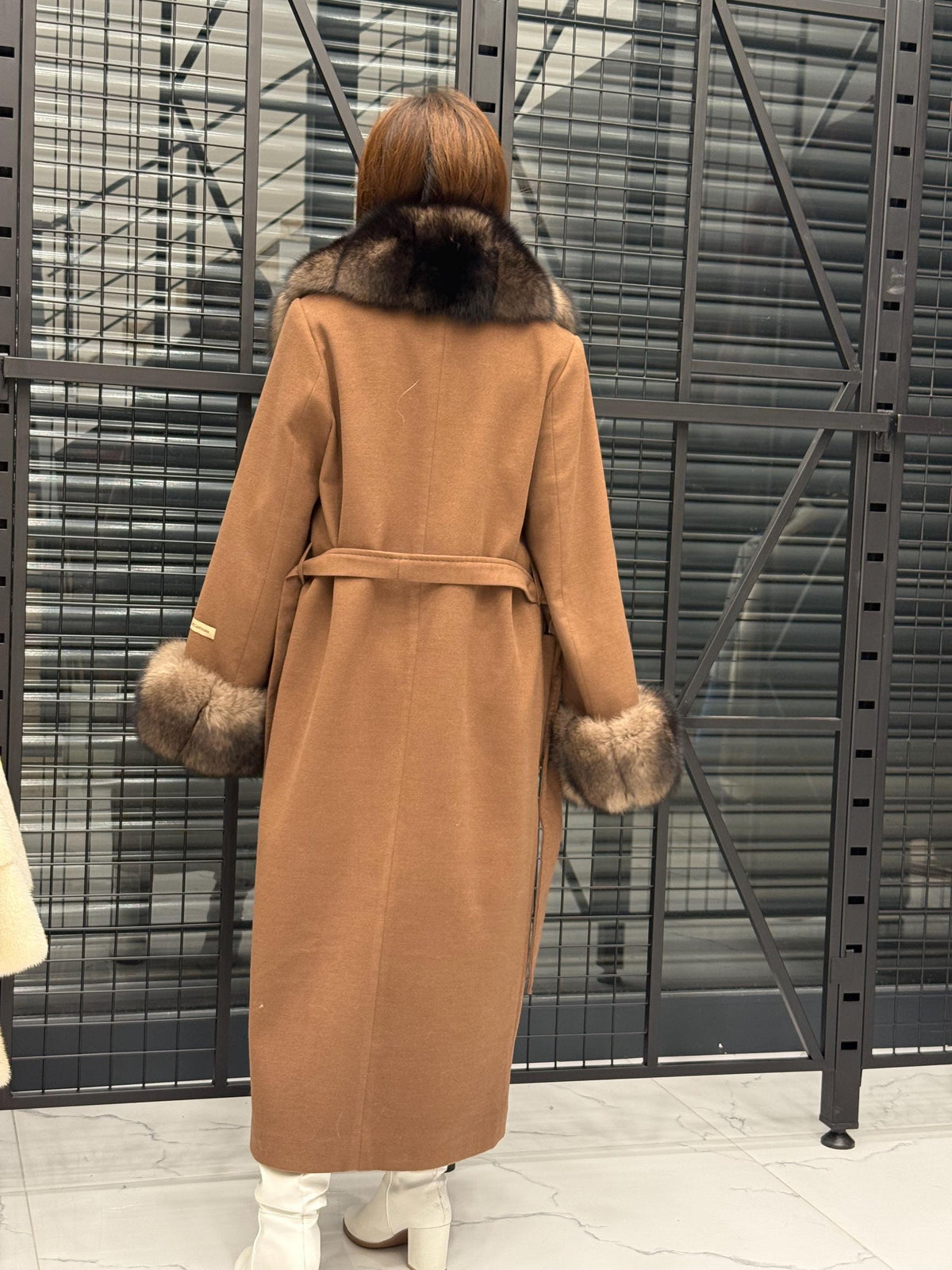 Brown Long Cashmere Collar&Cuffs Fox Fur Coat, Women Fox Fur Jacket - Sable Brown Fox Fur Jacket