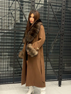 Brown Long Cashmere Collar&Cuffs Fox Fur Coat, Women Fox Fur Jacket - Sable Brown Fox Fur Jacket