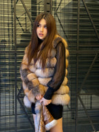 Luxury Frost Fox Fur Coat Detachable Sleeves, 2-in-1 Vest & Coat For Women