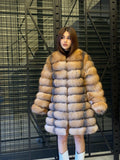 Luxury Frost Fox Fur Coat Detachable Sleeves, 2-in-1 Vest & Coat For Women