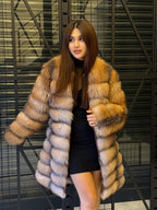 Luxury Frost Fox Fur Coat Detachable Sleeves, 2-in-1 Vest & Coat For Women