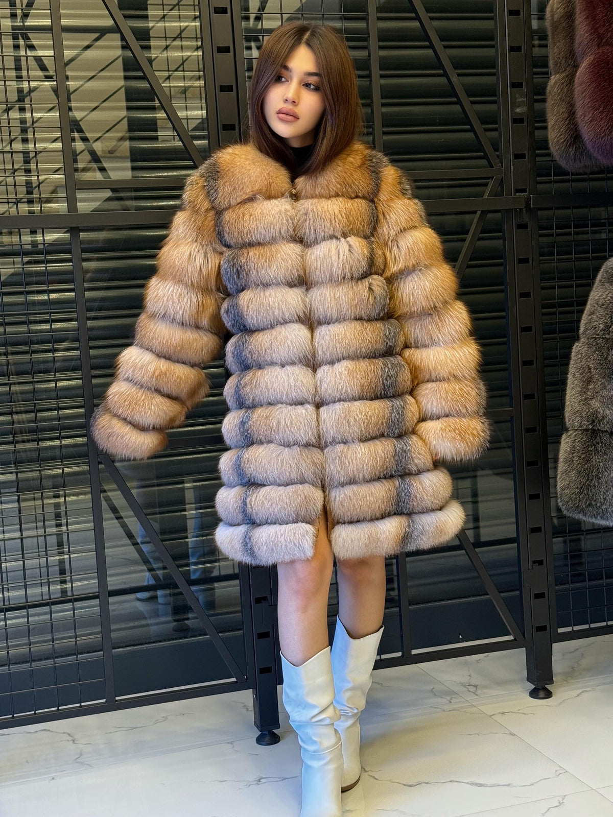 Luxury Frost Fox Fur Coat Detachable Sleeves, 2-in-1 Vest & Coat For Women