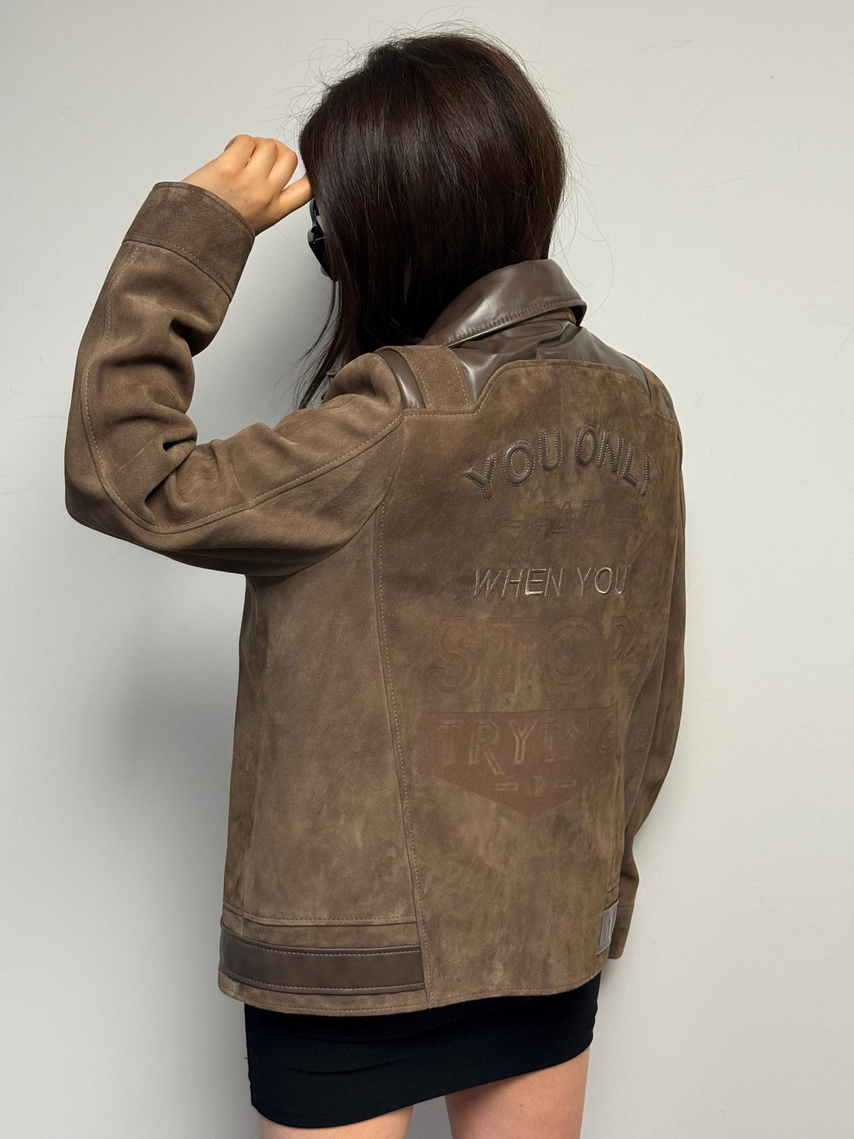 Embroidered Suede Leather Aviator Jacket - Limited Edition Lambskin Coat For Women