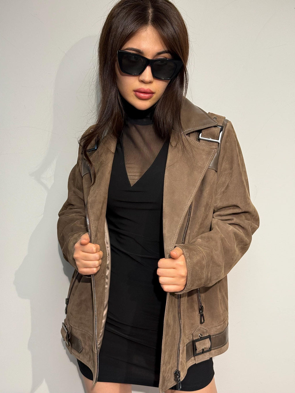 Embroidered Suede Leather Aviator Jacket - Limited Edition Lambskin Coat For Women