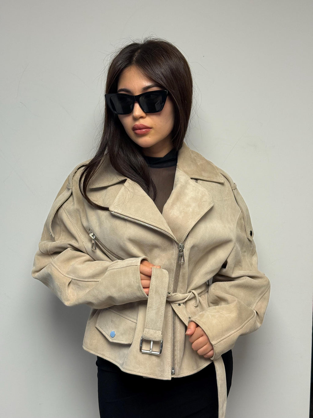 Limited Edition Cream Suede Jacket, Short Casual Coat For Women