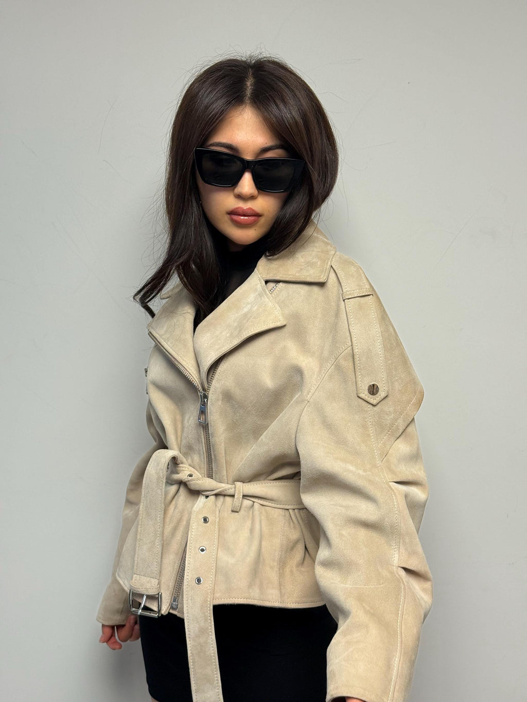 Limited Edition Cream Suede Jacket, Short Casual Coat For Women