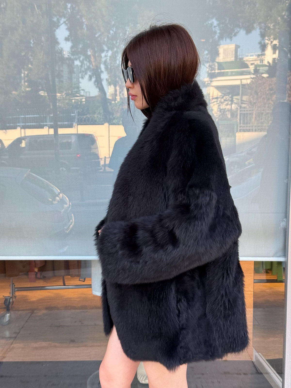 Reversible Black Shearling Coat: Handmade Winter Lamb Fur Jacket, Women Shearling Coat