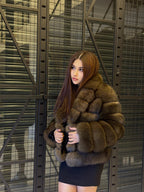 Brown Fox Fur Jacket, Limited Edition Sable Color Fur Coat For Women