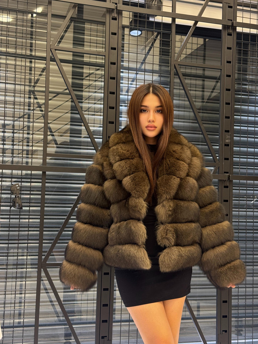 Brown Fox Fur Jacket, Limited Edition Sable Color Fur Coat For Women