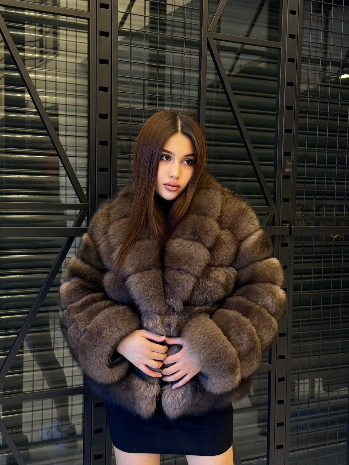 Brown Fox Fur Short Jacket: Handmade Luxury Sable Color Winter Coat