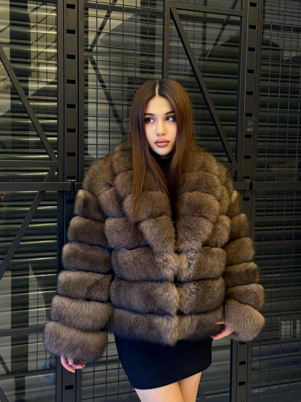 Brown Fox Fur Short Jacket: Handmade Luxury Sable Color Winter Coat