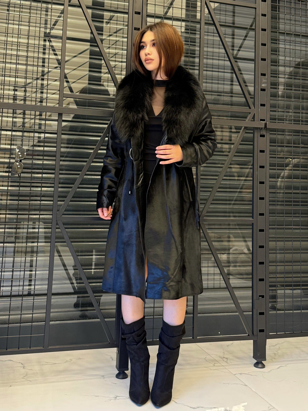Black Pony Fur Jacket With Fox Fur Trim – Handmade Women’s Long Coat, Limited Edition Jacket