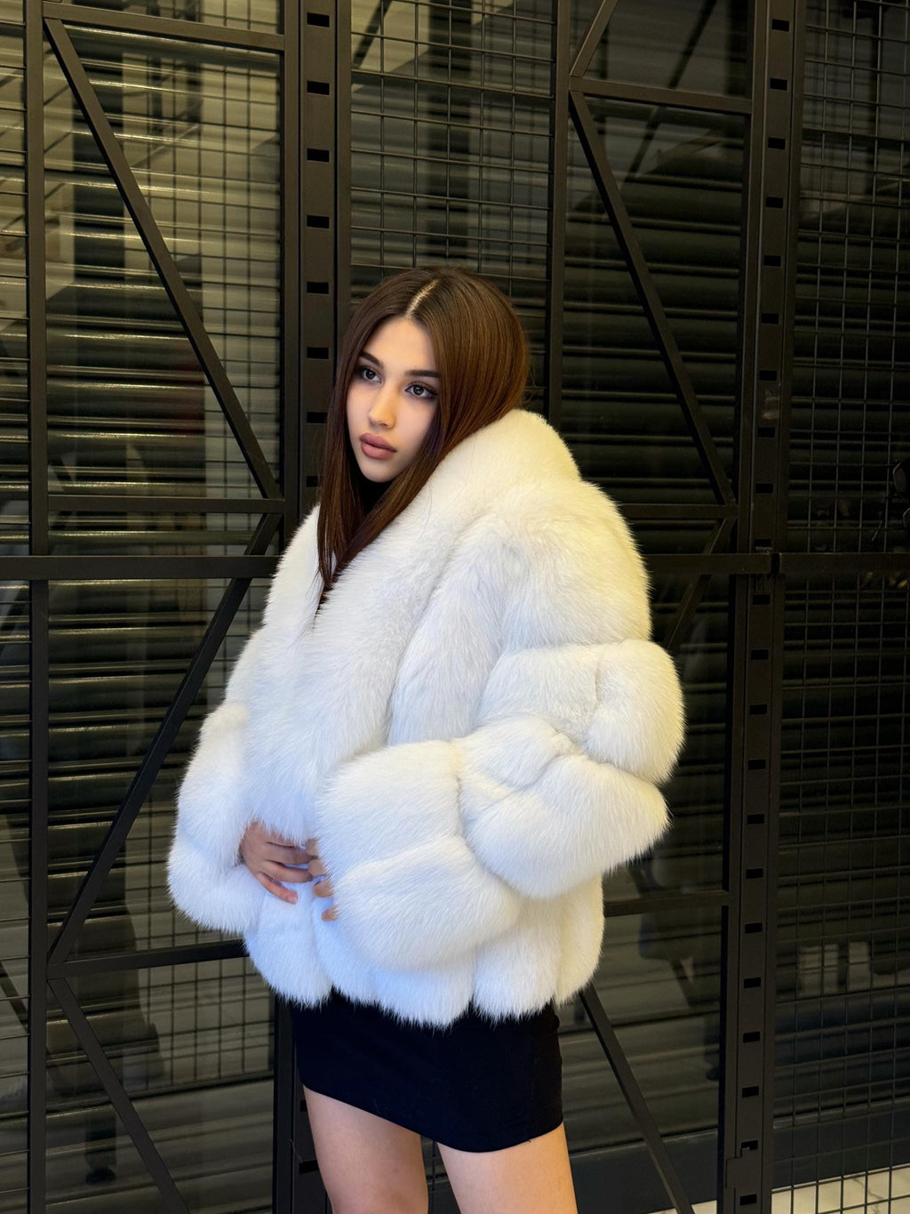 Shadow White Fox Fur Jacket. Short Fox Fur Jacket. Arctic White Fox Fur Jacket, Arctic Fox Fur Coat. Women Fox Fur Jacket