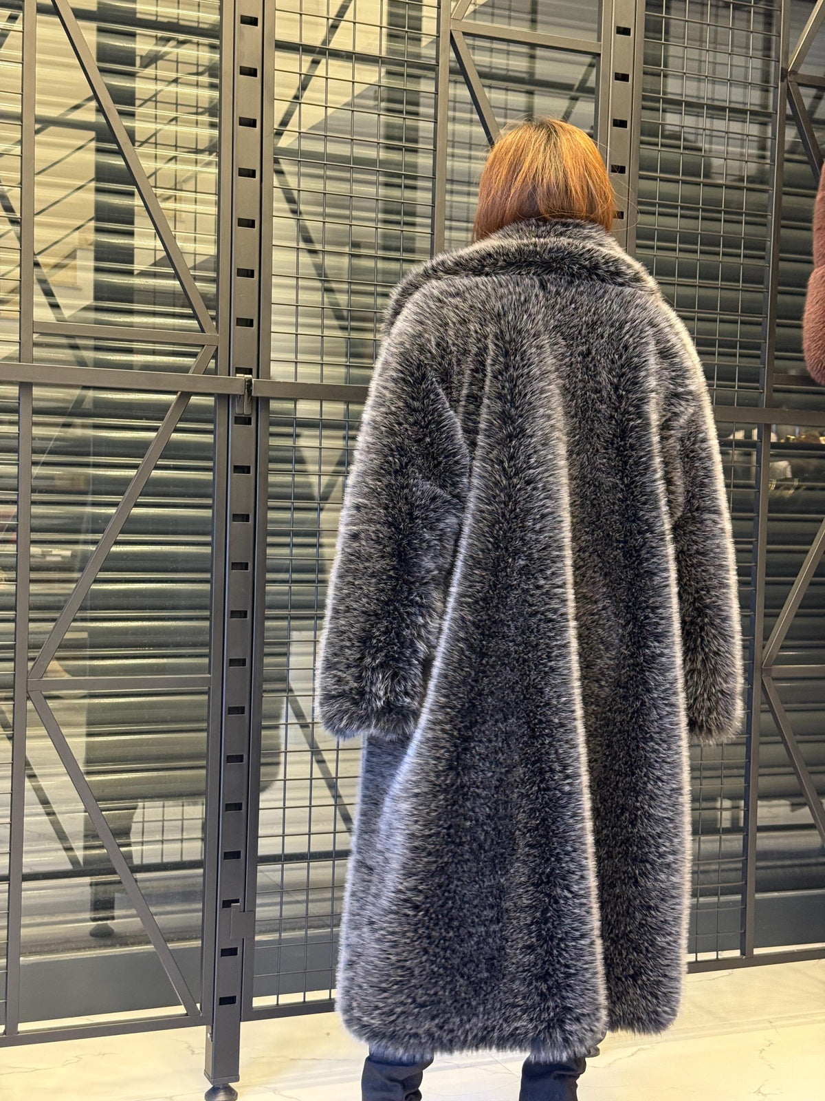 Handmade Faux Toscana Fur Coat: Long Gray Vegan Winter Coat