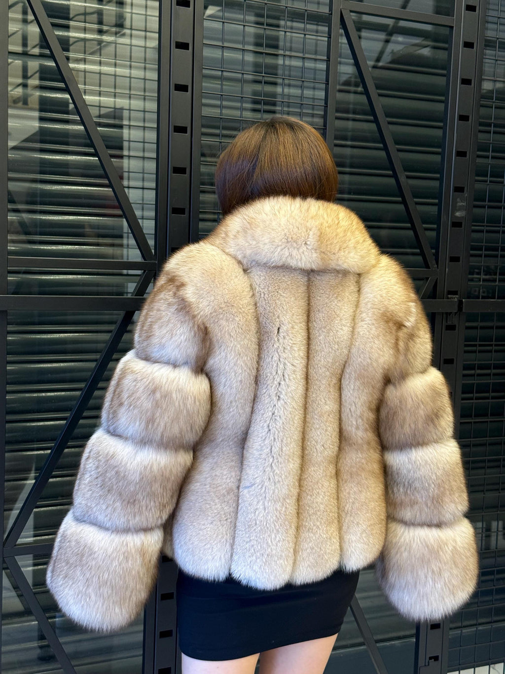 Handmade Gold Beige Fox Fur Jacket: Luxury Women Winter Fur Coat